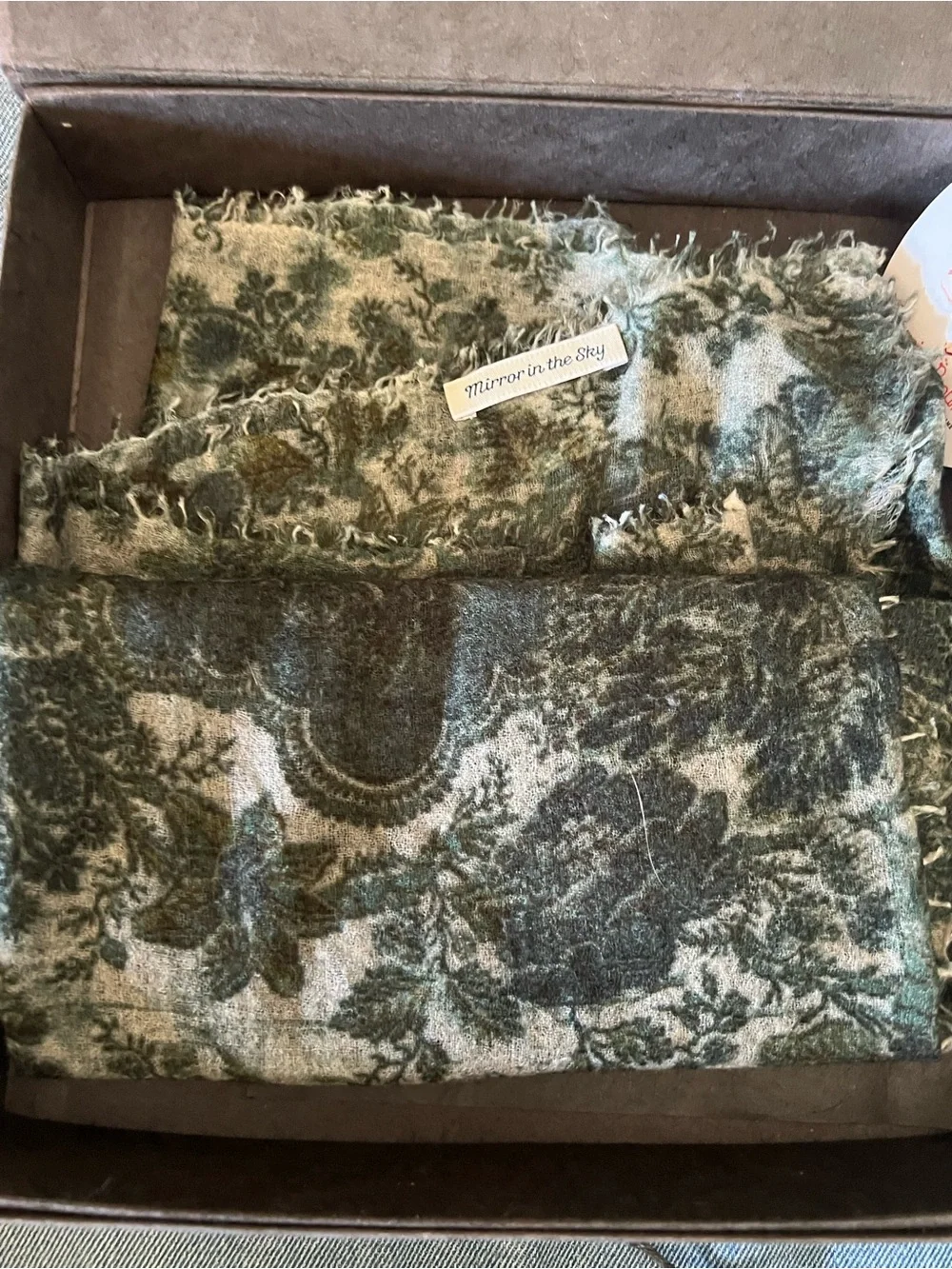 Mirror in the Sky cashmere green and blue  scarf 33x33